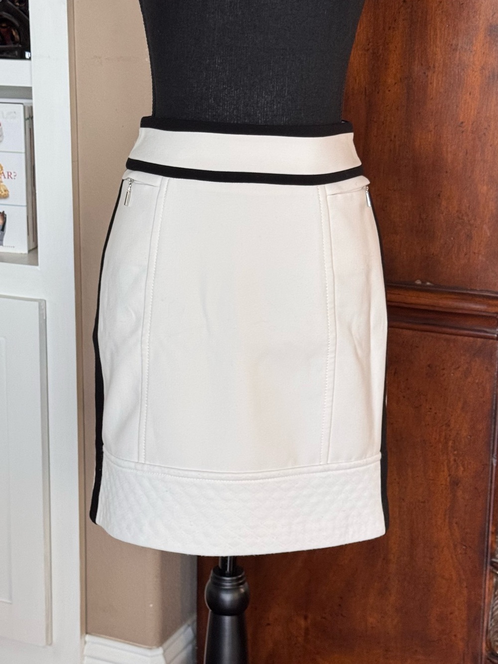 White House Black Market White Skirt Black Stripes